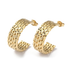 Настоящее золото 14K 304 стальные круглые серьги стержня из нержавеющей, сплит серьги, реальный 14 k позолоченный, 27.5x9.5 мм