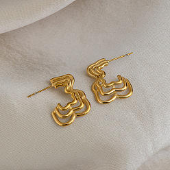 Real 18K Gold Plated Multi-layer 304 Stainless Steel Stud Earrings for Women, PVD Vacuum Plating, Real 18K Gold Plated, 22.7x17mm