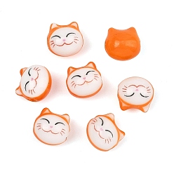 Orange Handmade Porcelain Beads, Cat Shape, Orange, 9x9.5x8~8.5mm, Hole: 1.8~2mm