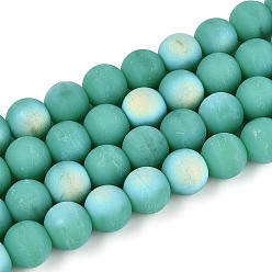 Светлый Морско-зеленый Матовые непрозрачные стеклянные бусы пряди, круглые, с половиным покрытием, с покрытием AB цвета, светло-зеленый, 8~8.5 мм, отверстие : 1 мм, около 51~53 шт / нитка, 14.57~15.35 дюйм (37~39 см)