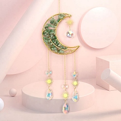 Зеленый Авантюрин Медная проволока, обернутая натуральными зелеными кусочками авантюрина и металлической луной, с подвесками в виде древа жизни, подвесные ловцы солнца, со стеклянной подвеской-каплейкой, 50x11 см