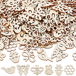 Mixed Shapes 200шт. неокрашенных деревянных деталей, незаконченная древесина, разнообразные, 22~29.5x23~39x2.3 мм