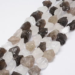 Other Quartz Raw Rough Natural Crystal and Smoky Quartz Beads Strands, Nuggets, 15~20x14~18x10~14mm, Hole: 1mm, about 25pcs/strand, 14.9 inch(38cm)
