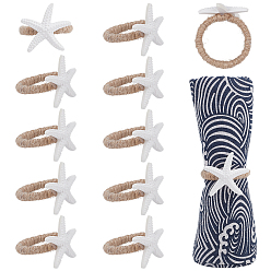 White 12Pcs Resin Starfish Napkin Rings, with Rope Napkin Holder Adornment, Restaurant Daily Accessiroes, White, 40x41x52.5mm
