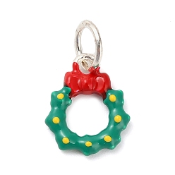 Christmas Wreath Эмалевые подвески с рождественской тематикой, с целью перехода в кольце, Рождественский венок, 14x11.5x3 мм, отверстие : 5 мм