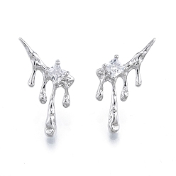 Платинированный Прозрачные серьги-гвоздики с плавящимся кубическим цирконием, украшения из латуни для женщин, без никеля , Реальная платина, 26x15 мм, штифты : 0.6 мм