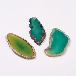 Green Natural Slice Agate Cabochons, Nuggets, Dyed, Green, 48~80x30~65x3~4mm