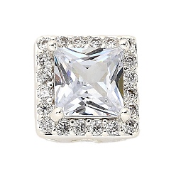 Квадрат Латунные микро проложить кубического циркония бусы, серебряные, квадратный, 9.5x9x7.5 мм, отверстие : 2.5x2.5 мм