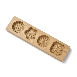 BurlyWood Flower Pattern Beech Wooden Press Mooncake Mold, Chinese Characters Pastry Mould, 4 Cavities Cake Mold Baking, BurlyWood, 258x70x19mm, Inner Diameter: 48.5~51x48~52.5mm