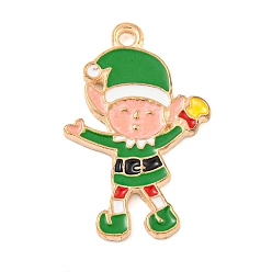 Human Новогодняя тема сплава эмали подвески, золотой свет, человек, 26x17x2 мм, отверстие : 1.6 мм