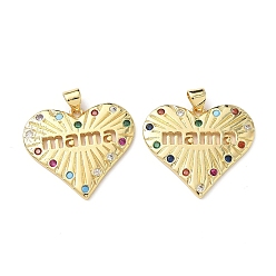 Настоящее золото 18K Латунные микро проложить кубического циркония подвески, стойки покрытие, сердце со словом мама, без свинца и без кадмия, долговечный, реальный 18 k позолоченный, 23.5x26.5x2 мм, отверстие : 4x3.5 мм