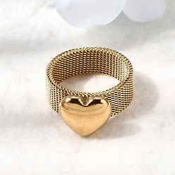 Настоящее золото 18K 304 кольца для пальцев из нержавеющей стали для женщин, сердце, реальный 18 k позолоченный, 13x12.5 мм, внутренний диаметр: 18.2 мм