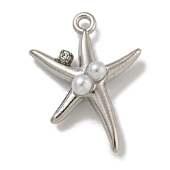 Платина Подвески из сплава ABS с жемчугом, со стразами, без кадмия, без никеля и без свинца, морская звезда, платина, 26x19.5x6.5 мм, отверстие : 1.8 мм