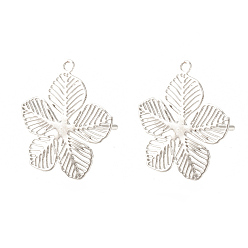 Платинированный Изделия из латуни, с петлей, цветок, без никеля , Реальная платина, 14.5x13 мм, отверстия: 1 мм, штифты: 0.6 мм