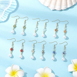 Золотой Цветок со слезой 304 серьги-подвески из нержавеющей стали и пластика ABS с имитацией жемчуга, с натуральным рисунком яшмы, опалита, голубой пятнистой яшмы, далматинской яшмы, унакита и красной яшмы, золотые, 48x8 мм, 6 пар / набор