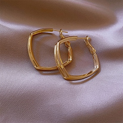Golden Alloy Hoop Earrings for Women, with 925 Sterling Silver Pin, Golden, 24x10mm