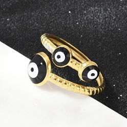 Evil Eye 304 регулируемые манжетные кольца из нержавеющей стали, с эмалью, реальный 18 k позолоченный, злые глаза, размер США 7 3/4 (17.9 мм)