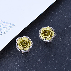 Светло-хаки Серьги сплава горный хрусталь, цветок, платина, светлый хаки, 18x18 мм