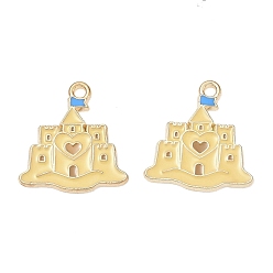 Golden Alloy Enamel Pendants, Castle Charms, Golden, 20x19x1mm, Hole: 1.8mm