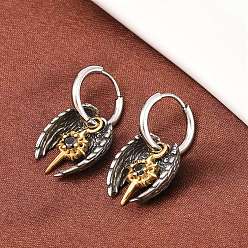 Черный 316 серьги-кольца из хирургической нержавеющей стали, с кубического циркония, старинное серебро и серебро, чёрные, 27x13.5 мм