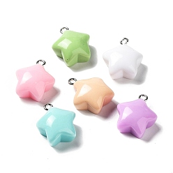 Mixed Color Opaque Resin Pendants, with Platinum Tone Iron Loops, Star Charms, Mixed Color, 20x17x9mm, Hole: 1.8mm