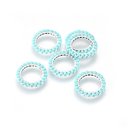 Бледно-бирюзовый Японский бисер miyuki & toho ручной работы, с 304 кольцами из нержавеющей стали, Ткацкий станок, кольцо, серебряные, бледные бирюзовая, 14.5~15x1.7 мм