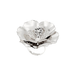Platinum Iron Flower Cuff Open Rings for Women, Platinum, US Size 4 1/4(15~20mm)