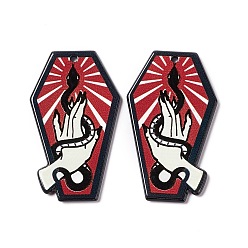 Змея Печатные акриловые подвески, для Хэллоуина, гроб с оберегом на руку вампира, узор змей, 42.5x25~25.5x2.5 мм, отверстие : 2 мм