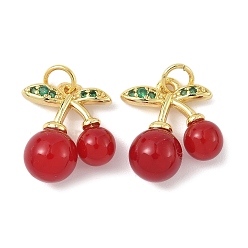 Золотой Латунные микро проложить кубического циркония подвески, вишня, с abs имитационными жемчужными бусинами , стойки покрытие, долговечный, без кадмия и без свинца, с целью перехода в кольце, золотые, 15.5x14x8 мм, отверстие : 3.6 мм