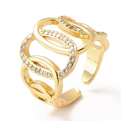 Прозрачный Овальное открытое кольцо-манжета с кубическим цирконием, широкое женское кольцо из настоящей позолоченной латуни с покрытием 18k, без свинца и без кадмия, прозрачные, размер США 6 1/2 (16.9 мм)