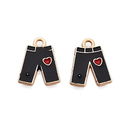 Черный Сплав эмали прелести, брюки с сердечком, золотой свет, чёрные, 15x12x1.5 мм, отверстие : 1.8 мм