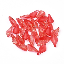Red Frosted Glass Pendants, with Glitter Powder, Petal, Red, 17.5x8.5x4.5mm, Hole: 1mm