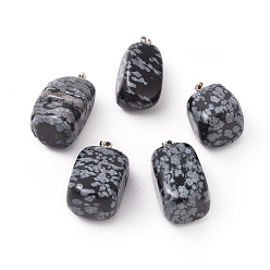 Snowflake Obsidian Natural Snowflake Obsidian Pendants, with Platinum Tone Brass Findings, Nuggets, 23~30x13~22x12~20mm, Hole: 5x3mm
