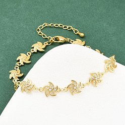 Настоящее золото 18K Браслеты-цепочки из латуни с микропаве из прозрачных кубических цирконий в форме ветряной мельницы для женщин, стойки покрытие, долговечный, без свинца и без кадмия, реальный 18 k позолоченный, 7-3/4 дюйм (19.6 см)