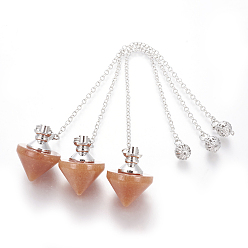 Красный Авантюрин Натуральный красный авантюриновый конус биолокационные маятники, с латунными выводами и цепочкой из сплава, платина, 210~216x2.5 мм, отверстие : 1.4~1.9x1.6~2 мм