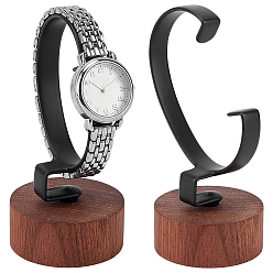 Кокосово-Коричневый Подставки для браслетов в форме буквы С из черного металла, подставка для часов с основанием из орехового дерева, кокосового коричневый, 4.95x7x11 см