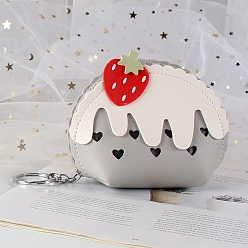 Серебро Брелок из искусственной кожи, для женского клатча-кошелька для монет, с кольцом ключевой железа, клубника, серебряные, кошелек: 11x10см