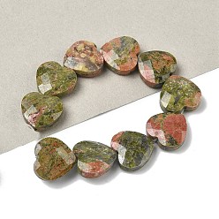 Унакит Природные Unakite бисер нитей, граненые, сердце, 14.5~15x15~15.5x5.5~6 мм, отверстие : 1 мм, около 10 шт / нитка, 5.51~5.71'' (14~14.5 см)