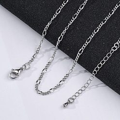 Платина Латунные цепочки Фигаро ожерелья для женщин, 304 из нержавеющей стали застежкой омар, стойки покрытие, без свинца и без кадмия, долговечный, платина, 17.48 дюйм (44.4 см)