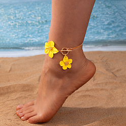 Желтый Браслеты на ногу из сплава, окрашенного распылением, с цветочным узором, золотые, желтые, 10-5/8 дюйм (270 мм)
