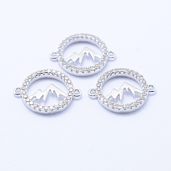 Платина Латунные микро проложить кубических ссылки циркония, прозрачные, без свинца, без никеля и без кадмия, полый плоский круглый с горным, платина, 12x15.5x2 мм, отверстие : 1 мм