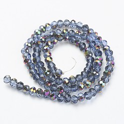 Cornflower Blue Electroplate Transparent Glass Beads Strands, Half Rose Gold Plated, Faceted, Rondelle, Cornflower Blue, 2.5x2mm, Hole: 0.4mm, about 199pcs/strand, 13.4 inch(34cm)
