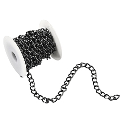 Gunmetal 3m Aluminium Twisted Curb Chains, Diamond Cut Chains, Unwelded, Faceted, Gunmetal, 10x6.5x1.8mm