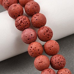 Cerise Gefärbte synthetische Lavasteinperlenstränge, Runde, cerise, 10~11 mm, Bohrung: 1.4 mm, ca. 39 Stk. / Strang, 11.93'' (30.3 cm)