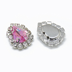 Роза Шить на горный хрусталь, блестящий лазерный стиль, многожильных ссылки, k 9 стеклянный страз, с латунными зубцами в платиновых тонах, аксессуары для одежды, блестящий лазерный стиль, слеза, роза, 14.5x11x5 мм, отверстие : 0.8 мм