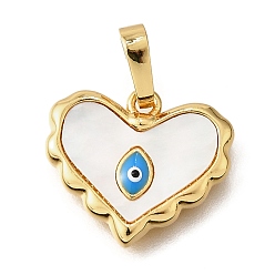 Настоящее золото 18K Латунь эмаль подвески, без кадмия и без свинца, с оболочкой, сердце с оберегами от сглаза, реальный 18 k позолоченный, 14x16x3 мм, отверстие : 4x6.5 мм