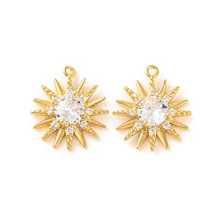Настоящее золото 18K Латунные микропаве прозрачные подвески с фианитом, звезда, реальный 18 k позолоченный, 16.2x14.3x4.3 мм, отверстие : 1.2 мм