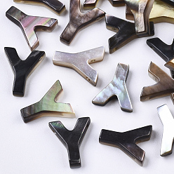 Letter Y Natural Black Lip Shell Beads, Top Drilled Beads, Letter.Y, Y: 10x8.5x2.5mm, Hole: 0.6mm