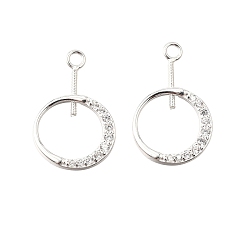 Серебро 925 фурнитура из стерлингового серебра, круглые, с микро проложить кубического циркония, серебряные, 18x11.5x2 мм, отверстие : 1.6 мм