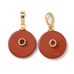 Красный Камень Природные красной яшмы подвески, Плоские круглые подвески в виде монет с латунными микрофибровыми кристаллами., золотые, 20x16x6 мм, отверстие : 7x4 мм